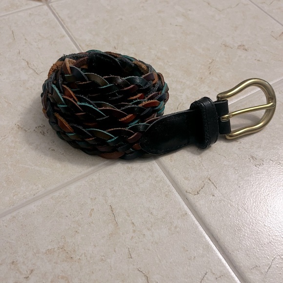 Accessories - Braided Leather Belt with Gold Buckle